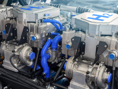 Foto van een motor die op waterstof draait